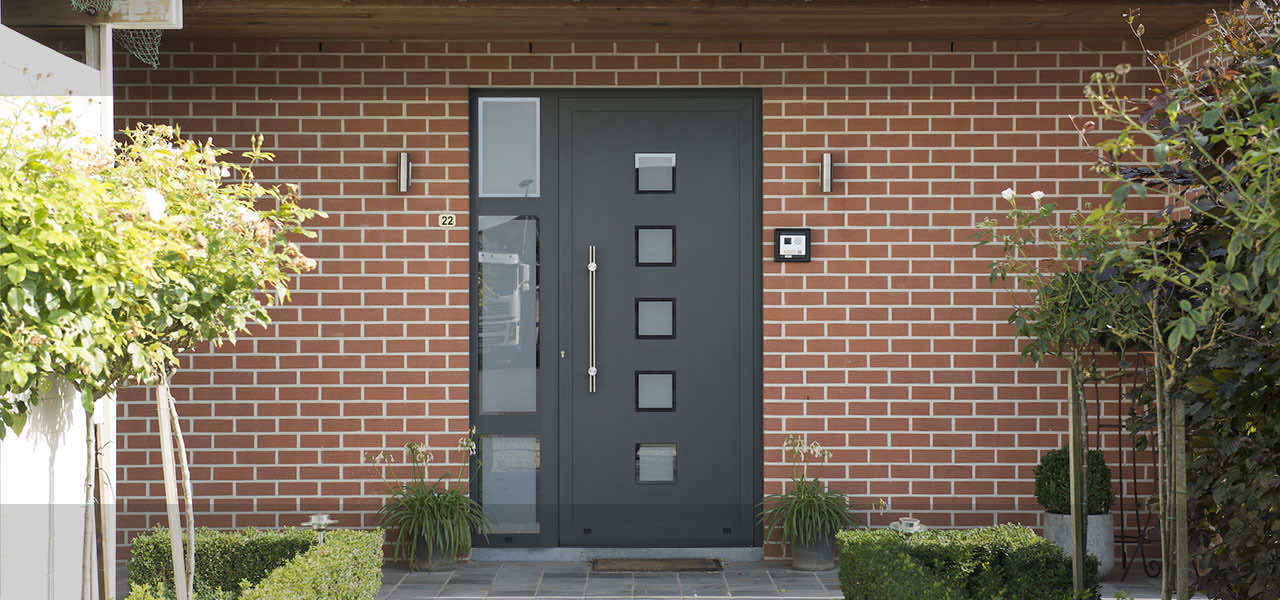 Modern aluminium entrance door to home